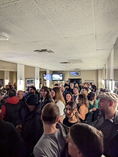 A packed audience waiting for the next act at Peter G's Bar and Grill.