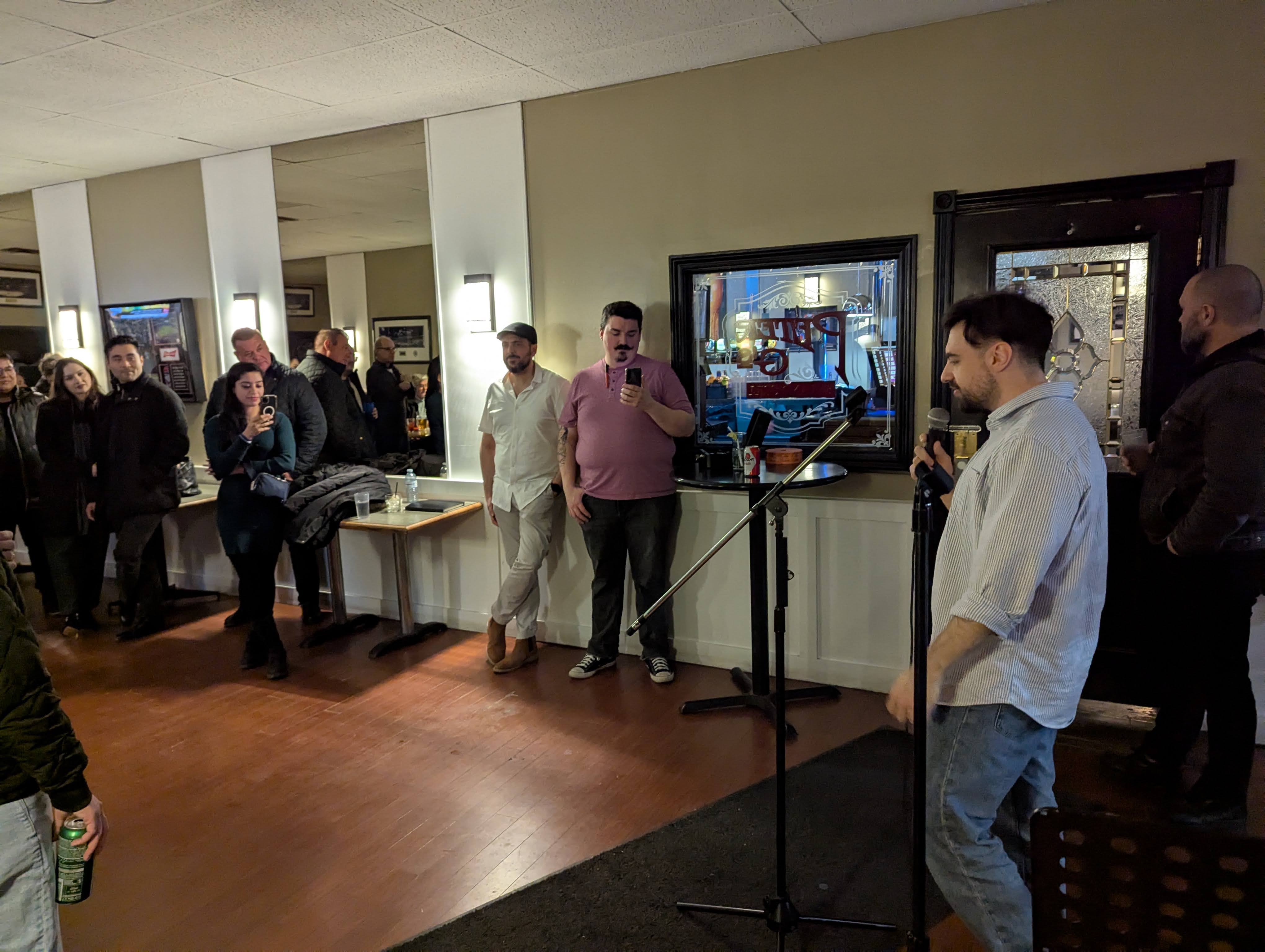 A photo of a packaged audience in Peter G's Bar